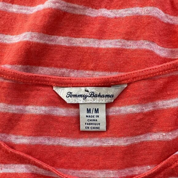 TOMMY BAHAMA Red And White Stripe Blouse. Size Medium - Picture 6 of 6